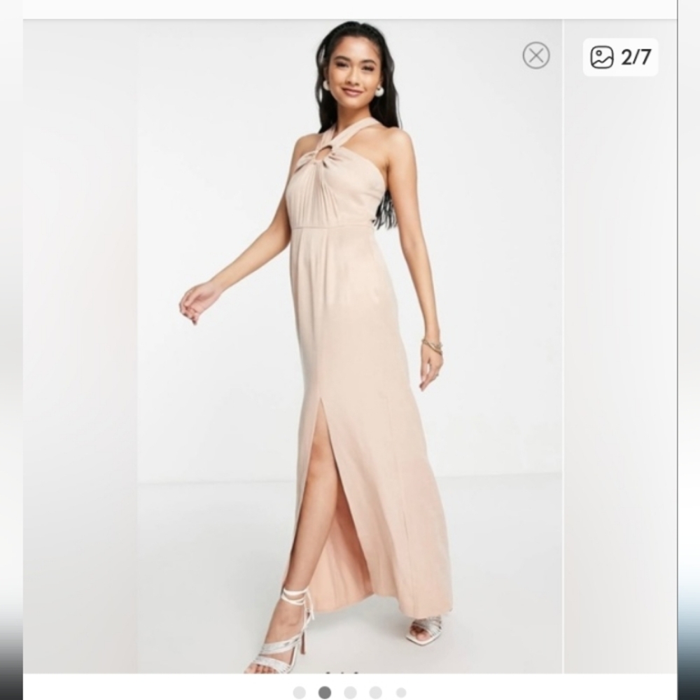 Topshop Ring Cut Out Maxi Halter Dress-Pale Pink-Sz 6/S